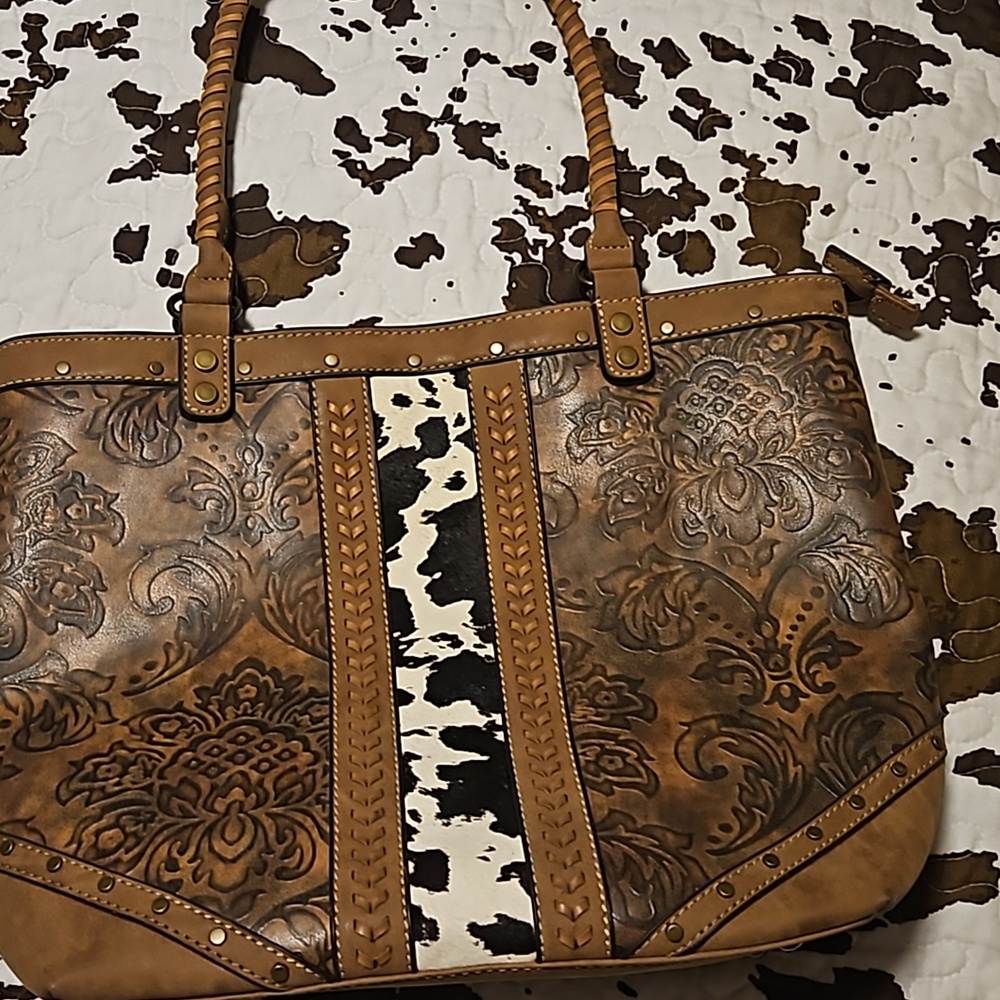 Justin  boots  tooled  cow print  bag